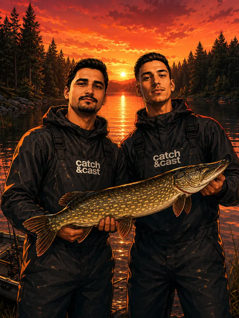 Die Gründer von catch & cast am See mit gefangenem Hecht